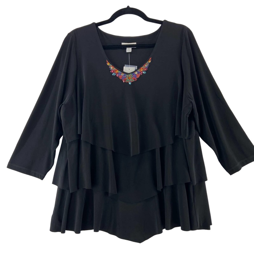Susan Graver Layered Embellished Top Size XL‎ NWT